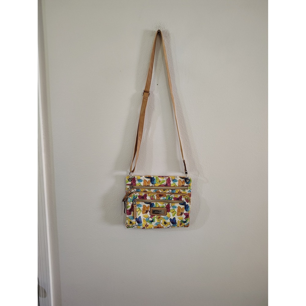Relic by Fossil Butterfly Print Crossbody Bag Multi Color Floral‎ Faux Leather